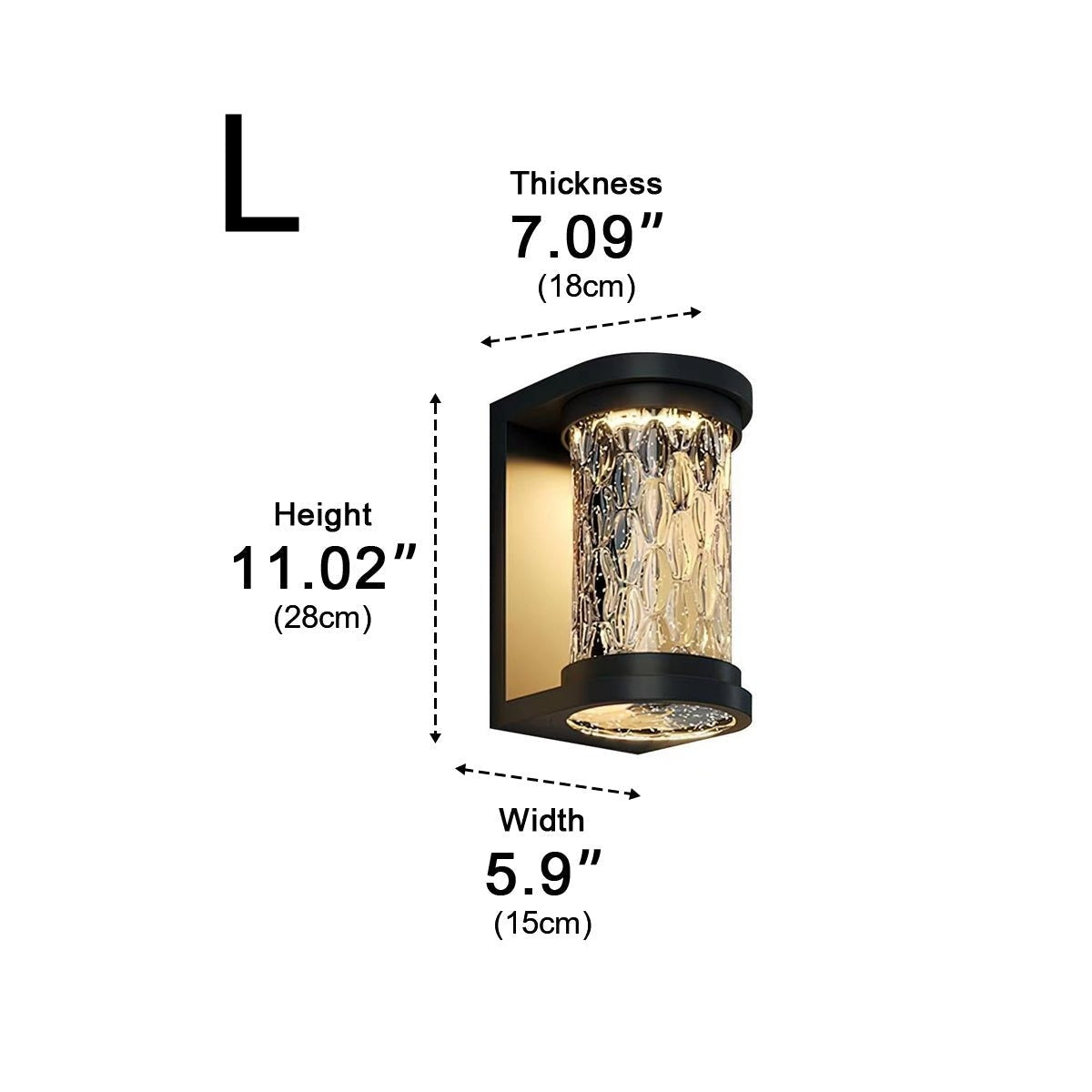 Rippled Glass Drum Wall Light, Black Stainless Steel Porch Sconce 9