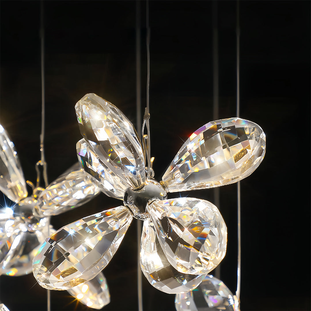 Crystal Blossom Cloud Chandelier, Chrome Rectangular Island Light 9