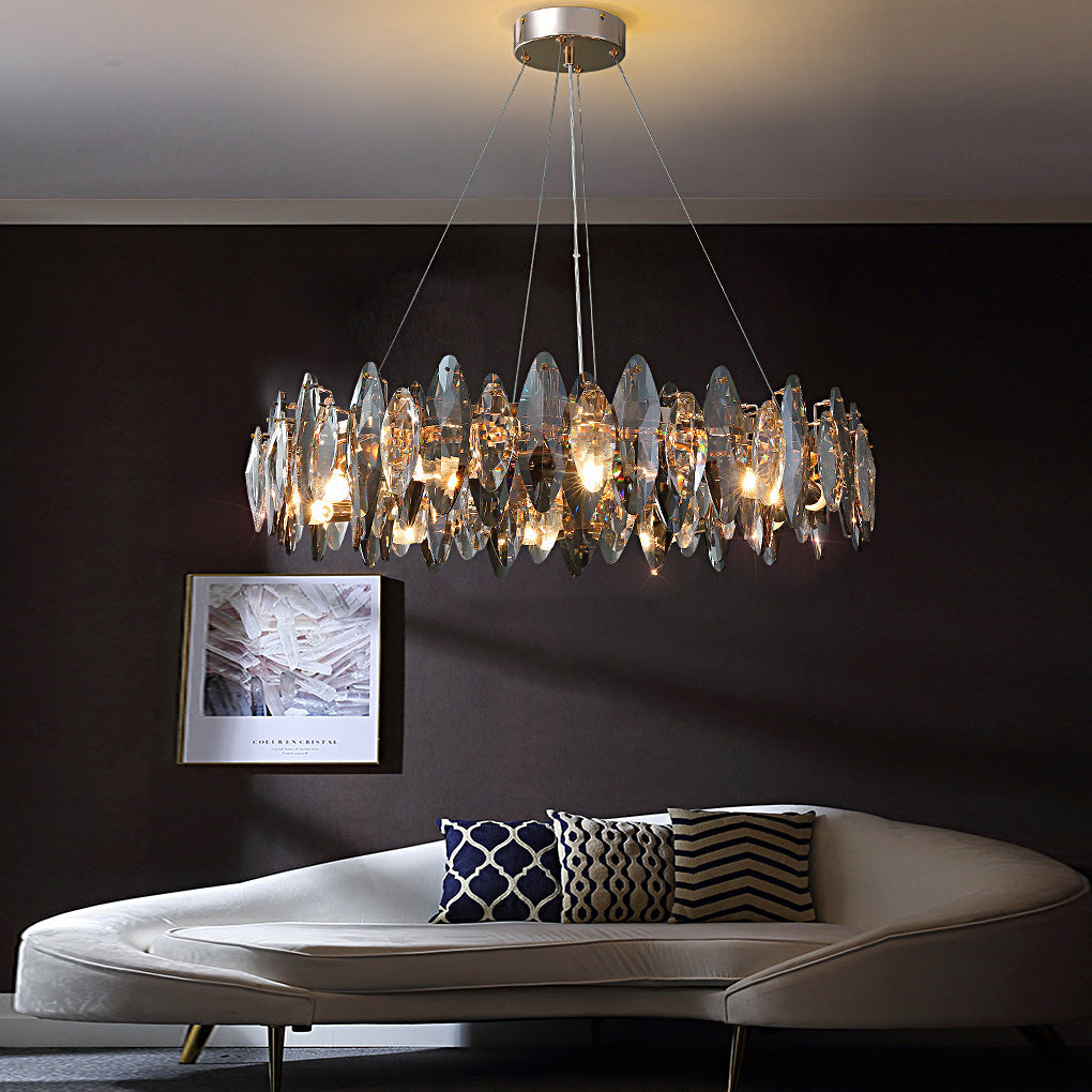 Smoky Leaf K9 Crystal Ring Chandelier, Modern Iron Ceiling Light 3