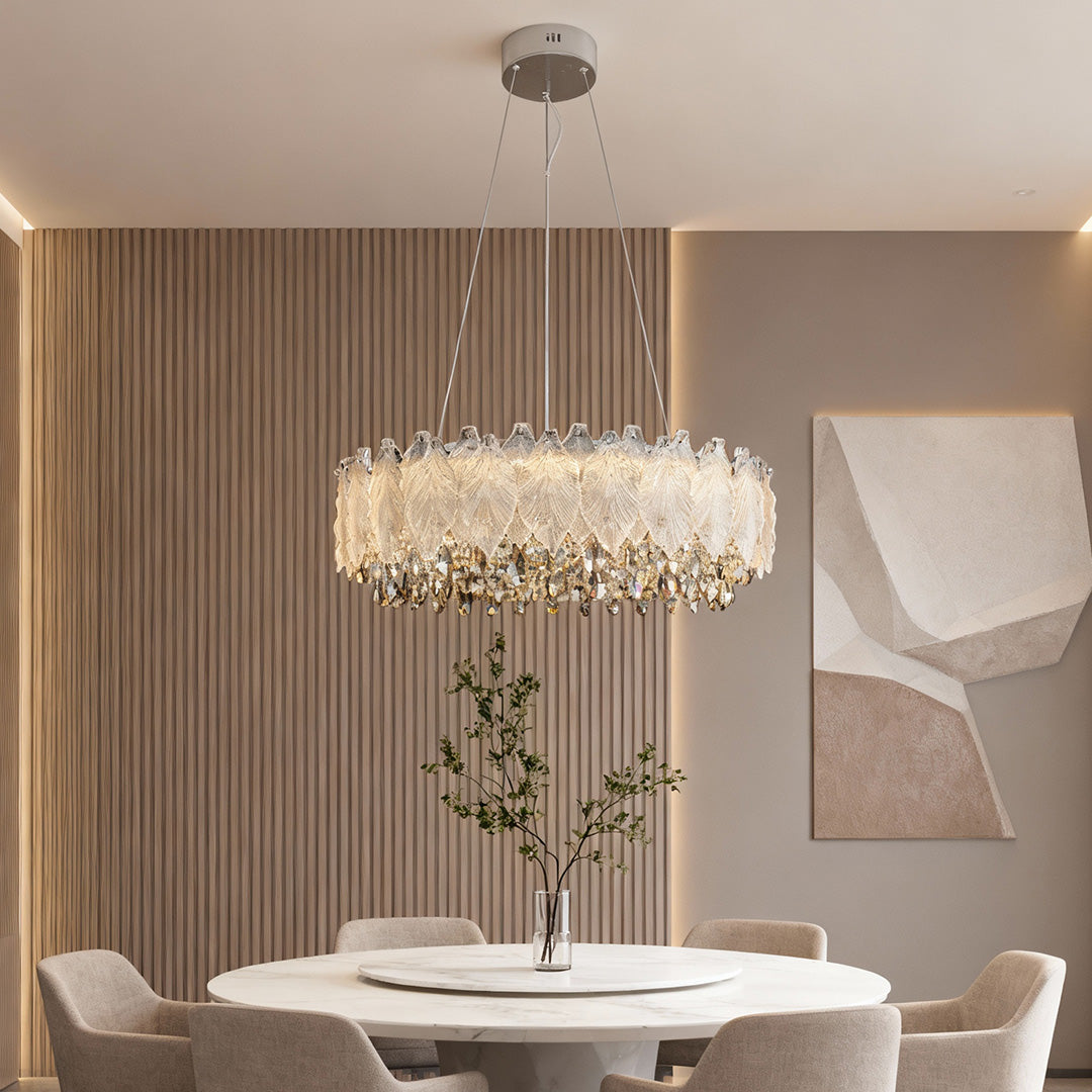 Country French Leaf Crystal Chandelier, Champagne Gold Light 4
