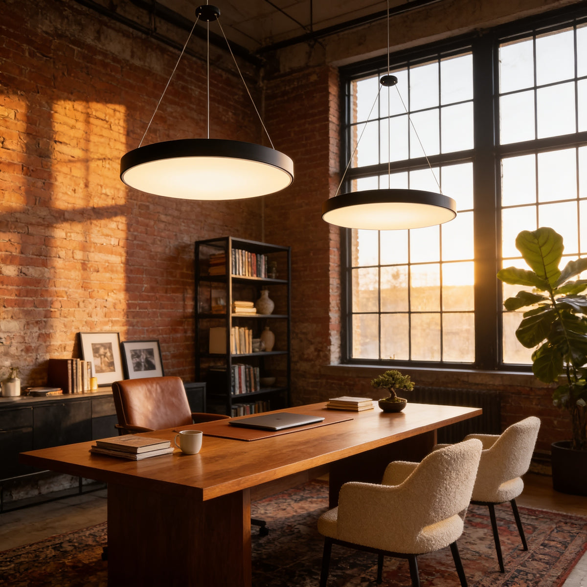 Round Office Pendant Light, 15.7 in, Black Dimmable (3000K 6000K)