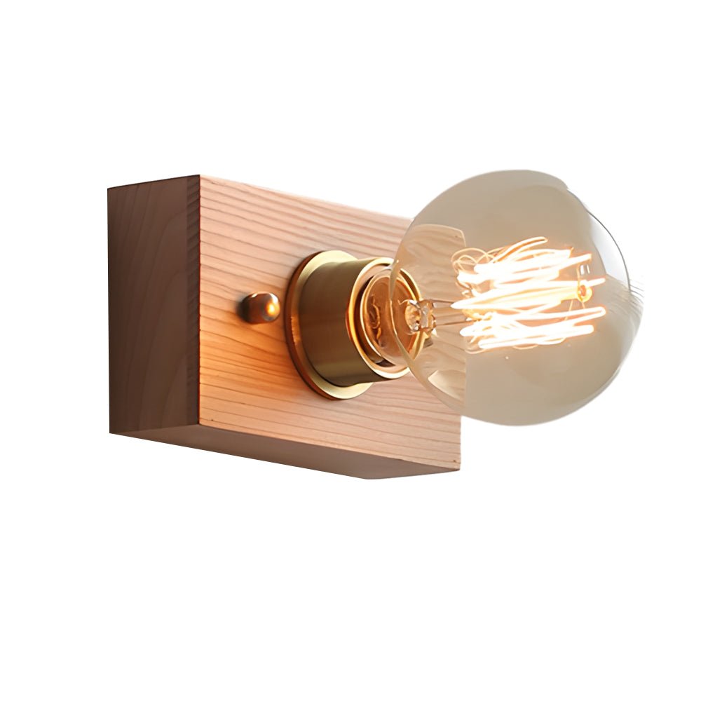 Walnut Disc Wall Light, Wood and Brass Bedside Sconce