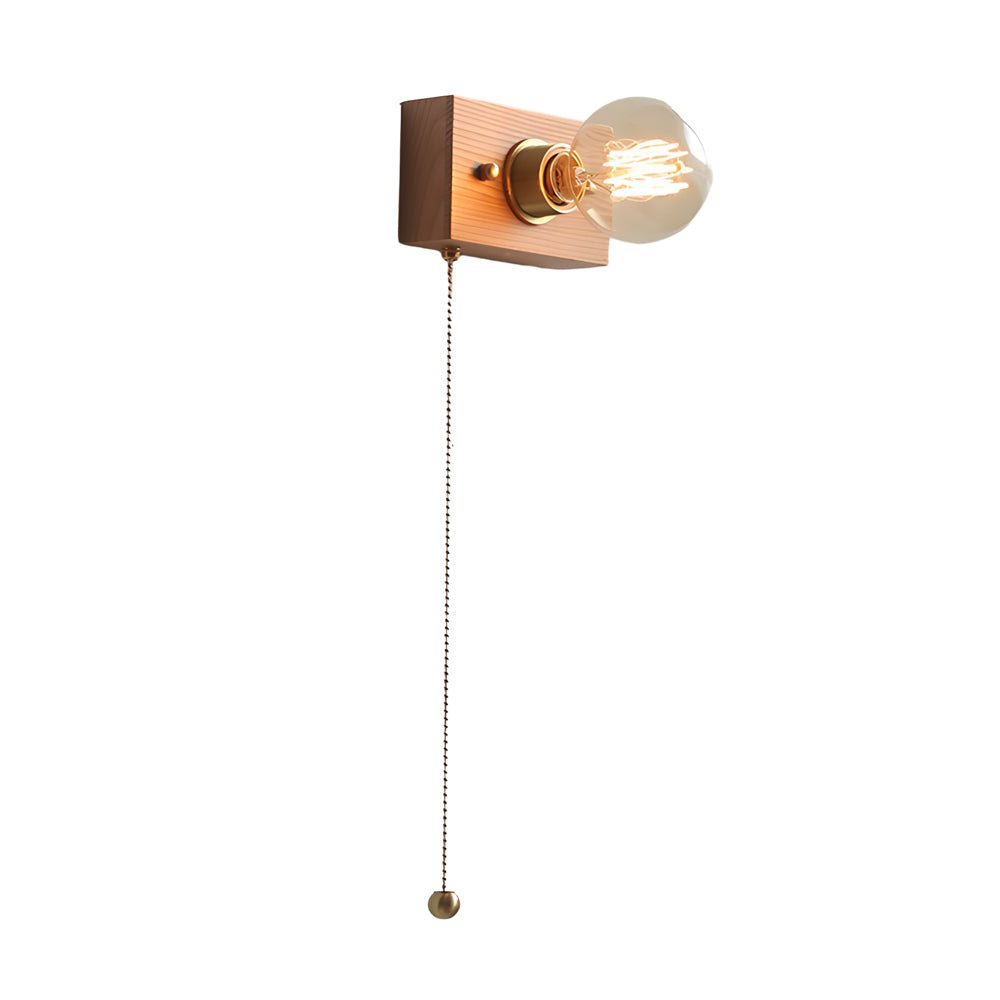Walnut Disc Wall Light, Wood and Brass Bedside Sconce