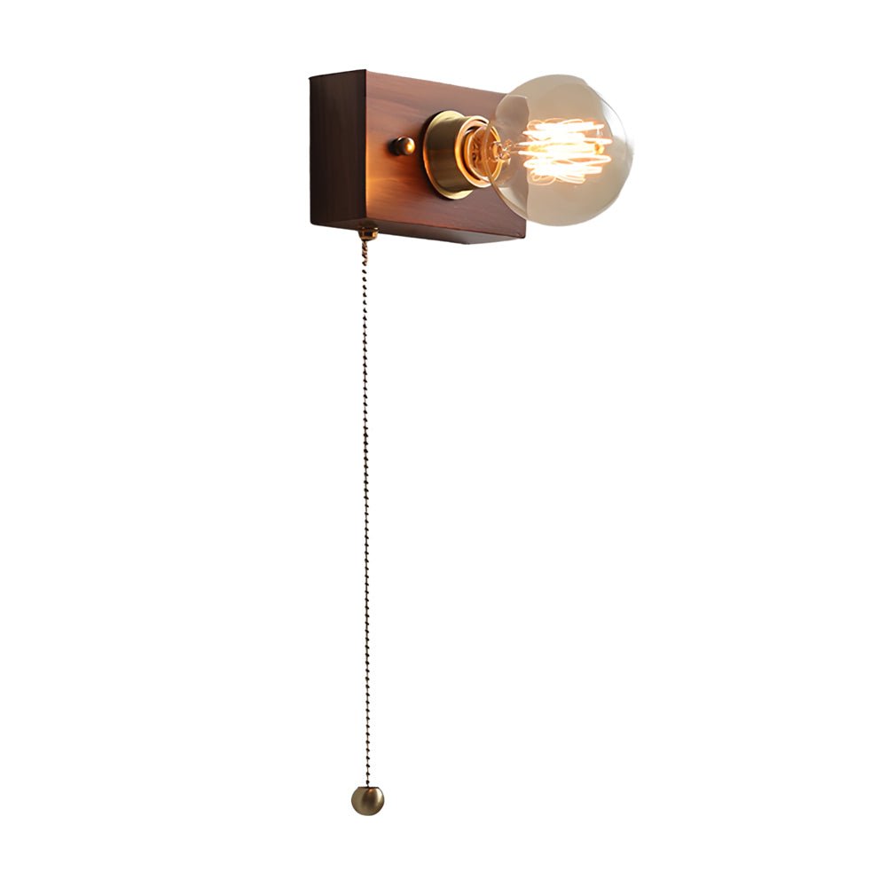 Walnut Disc Wall Light, Wood and Brass Bedside Sconce