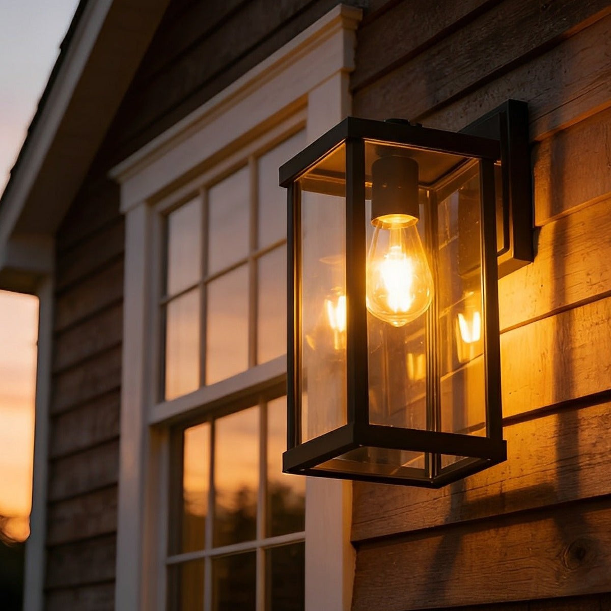 Rustic Box Lantern Porch Light, Black Die Cast Aluminum Wall Sconce 3
