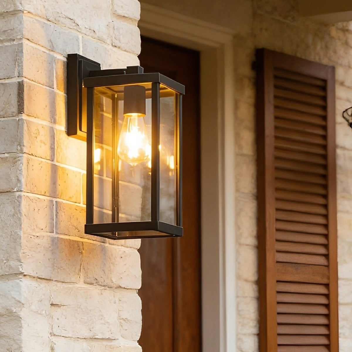 Rustic Box Lantern Porch Light, Black Die Cast Aluminum Wall Sconce 7