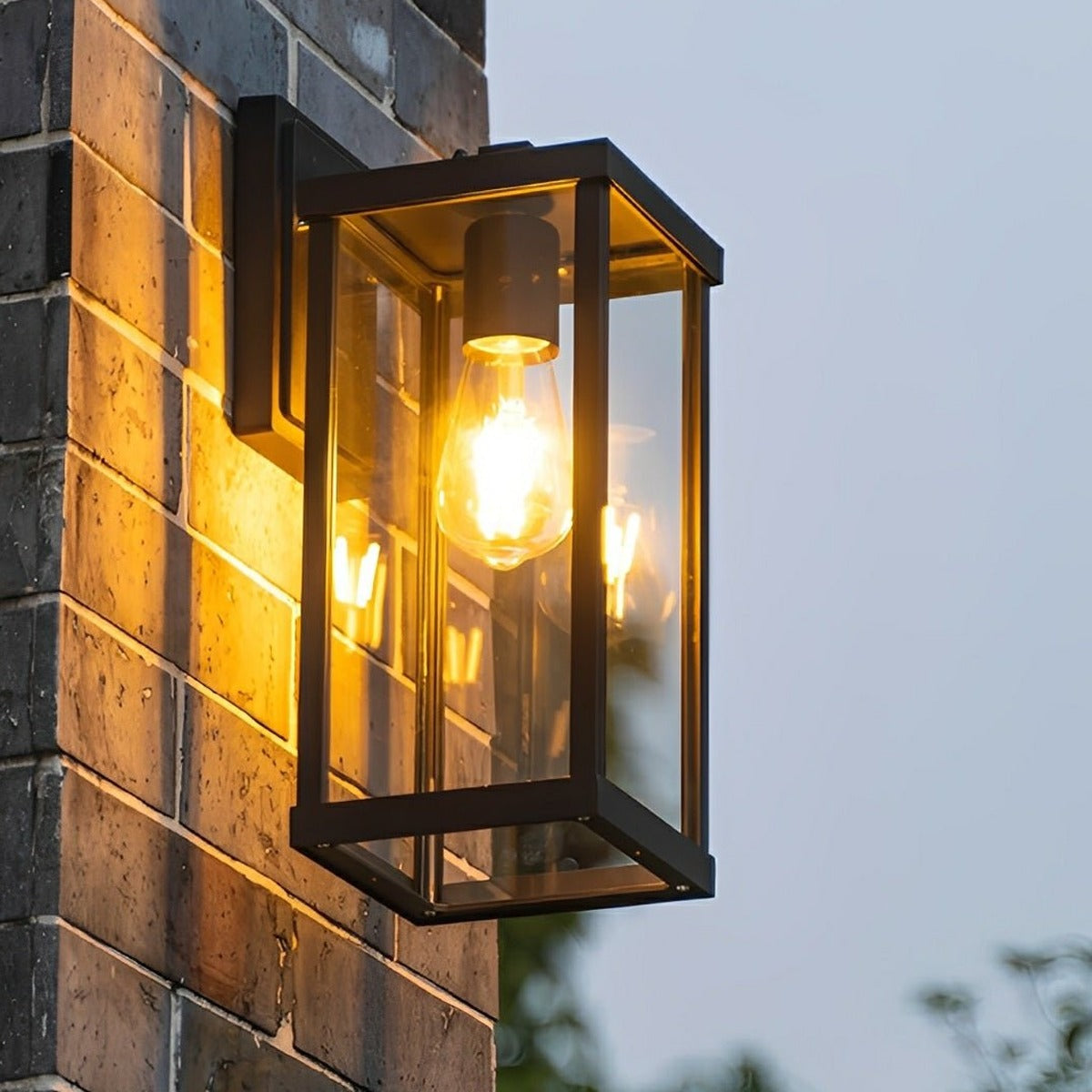 Rustic Box Lantern Porch Light, Black Die Cast Aluminum Wall Sconce 9