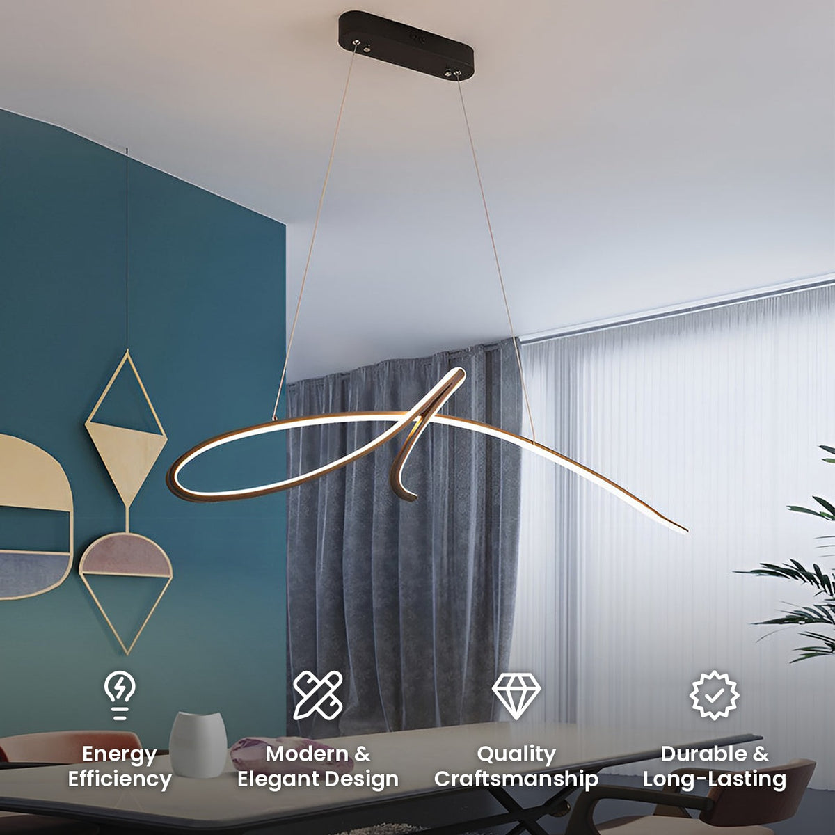Script Line LED Linear Pendant: energy efficiency, modern and elegant design, quality craftsmanship, durable and long-lasting