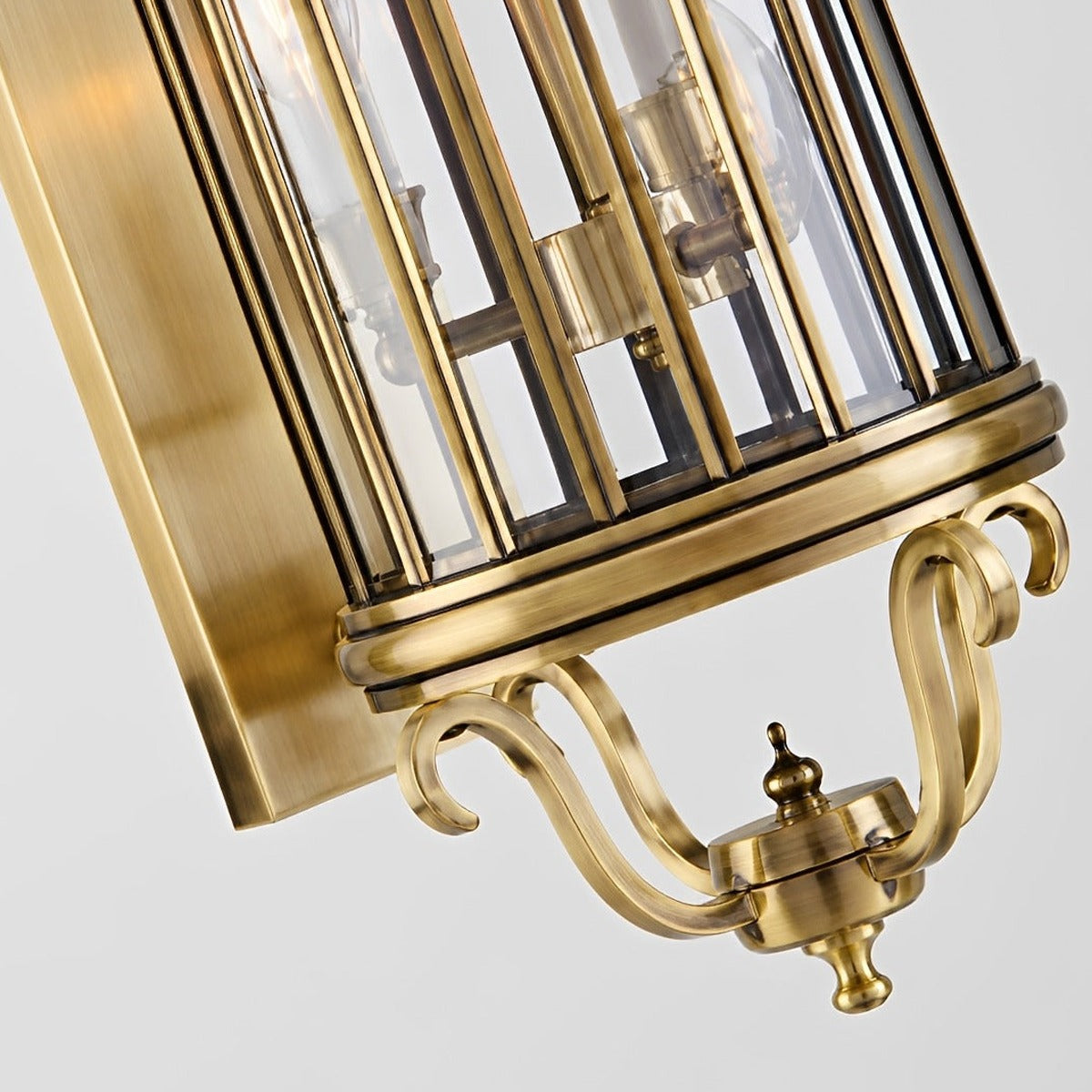 Scroll Arm Cylinder Wall Lantern, Copper and Glass Porch Light 17