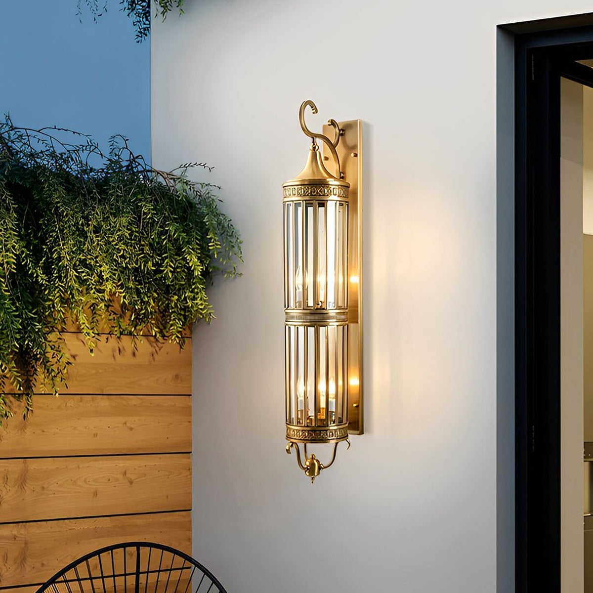Scroll Arm Cylinder Wall Lantern, Copper and Glass Porch Light 2