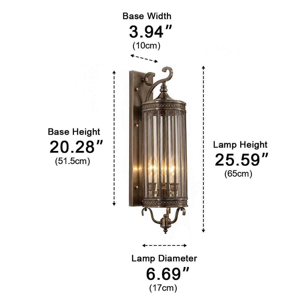 Scroll Arm Cylinder Wall Lantern, Copper and Glass Porch Light 20