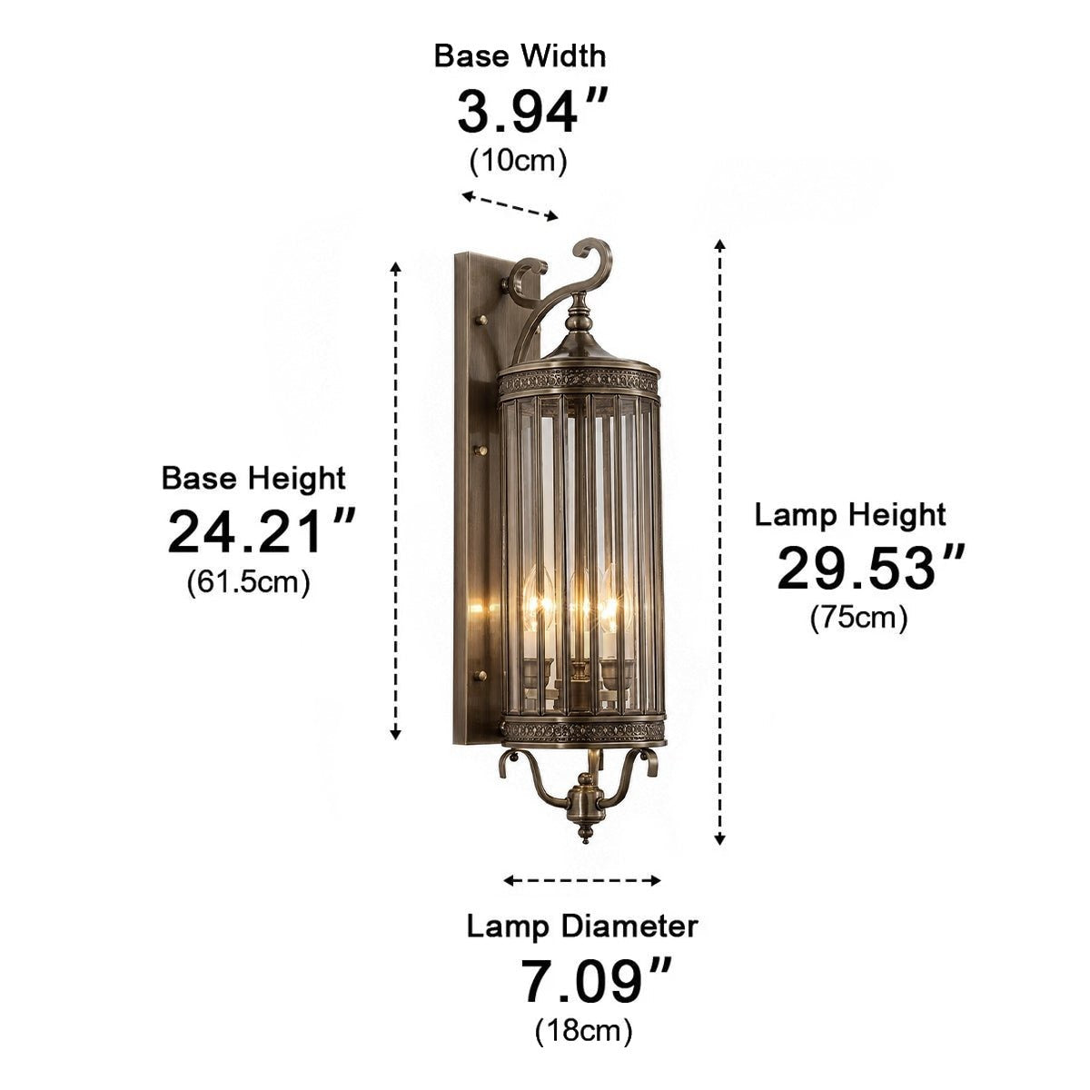 Scroll Arm Cylinder Wall Lantern, Copper and Glass Porch Light 21