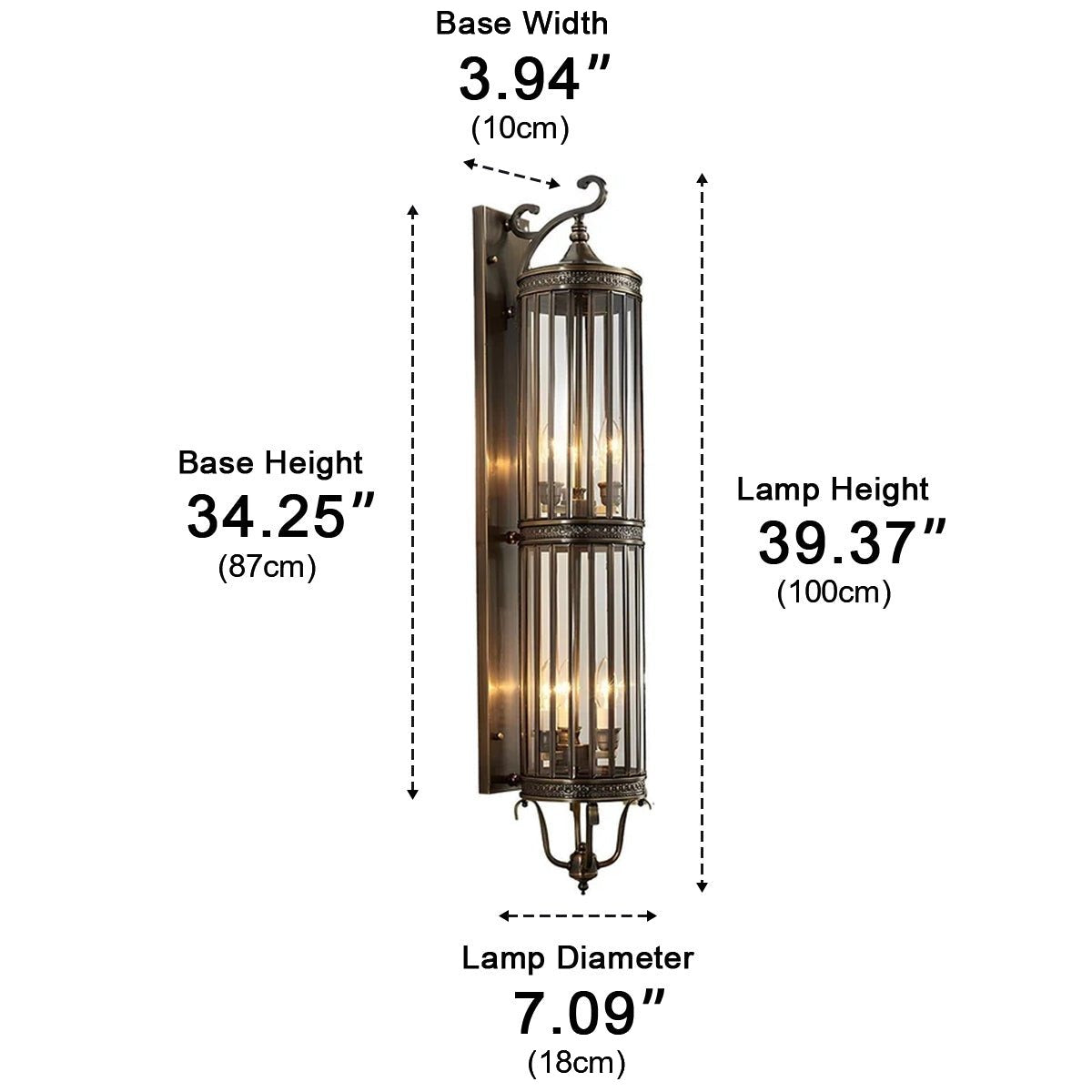 Scroll Arm Cylinder Wall Lantern, Copper and Glass Porch Light 22