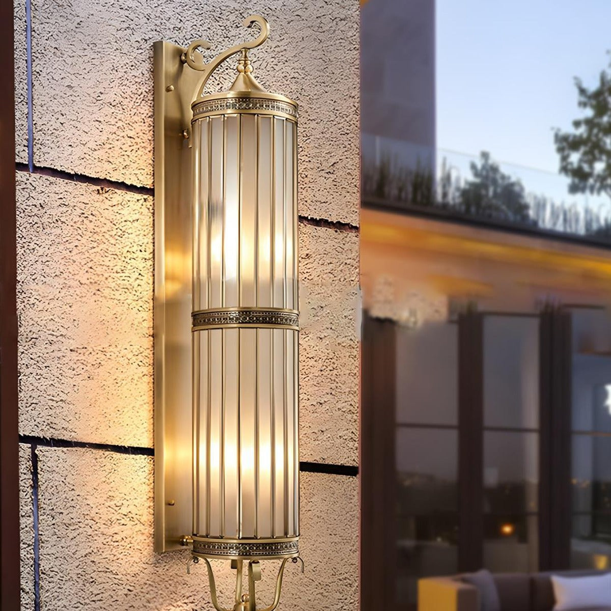 Scroll Arm Cylinder Wall Lantern, Copper and Glass Porch Light 3