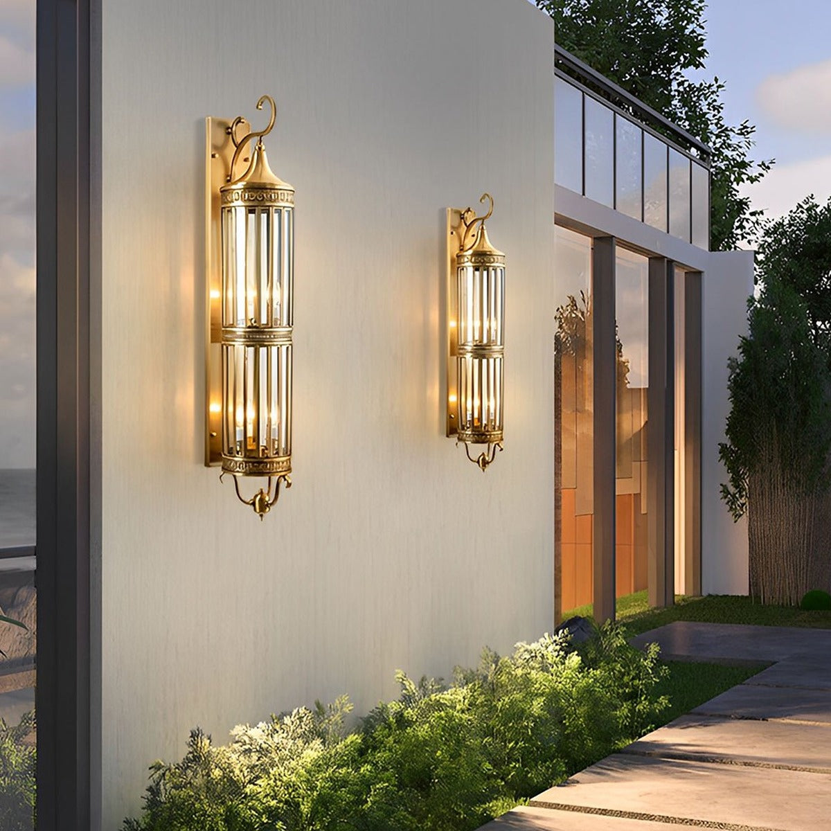Scroll Arm Cylinder Wall Lantern, Copper and Glass Porch Light 4