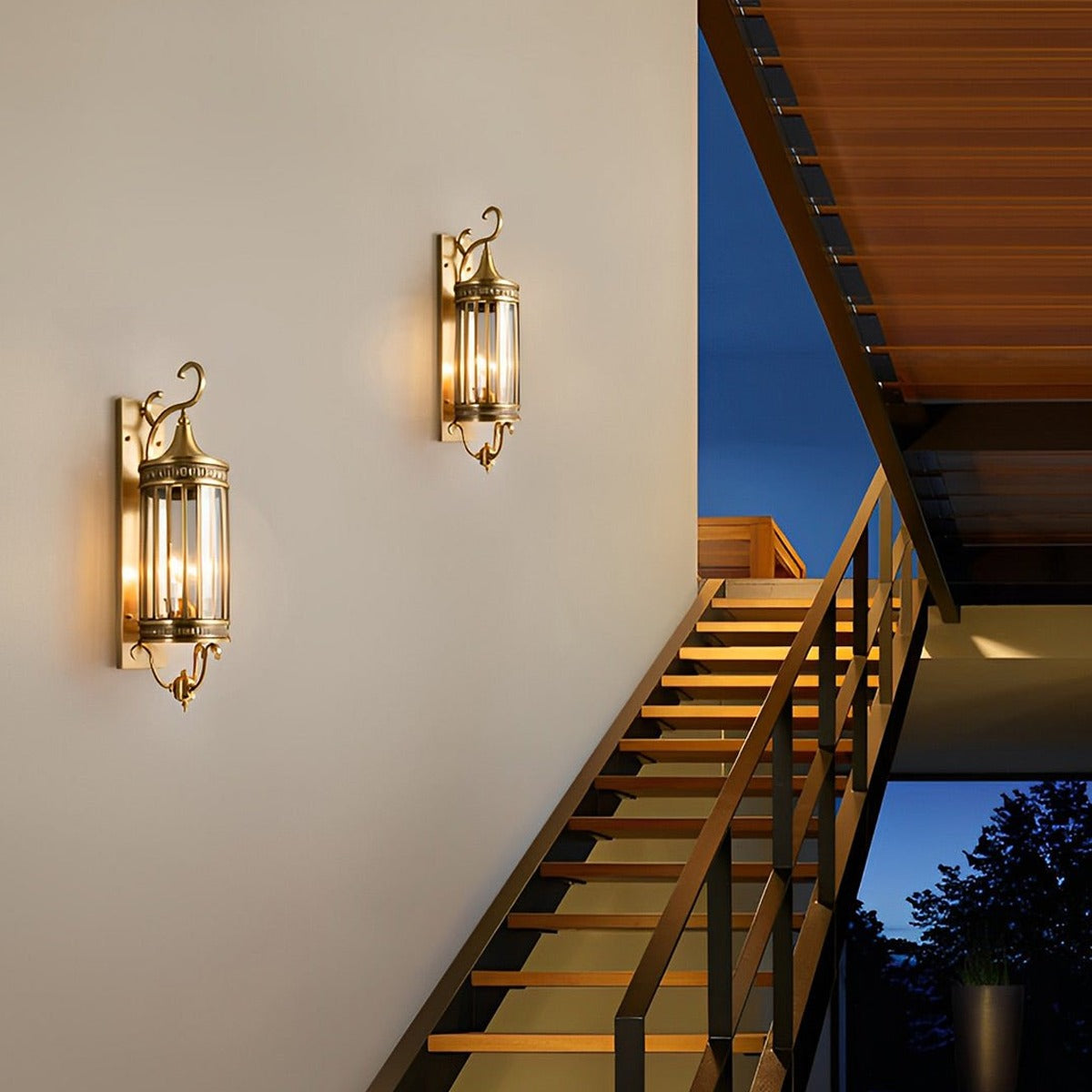 Scroll Arm Cylinder Wall Lantern, Copper and Glass Porch Light 5