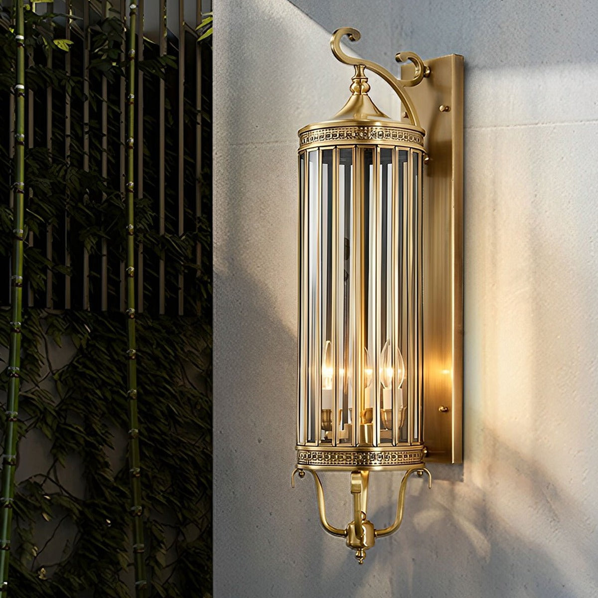 Scroll Arm Cylinder Wall Lantern, Copper and Glass Porch Light 6