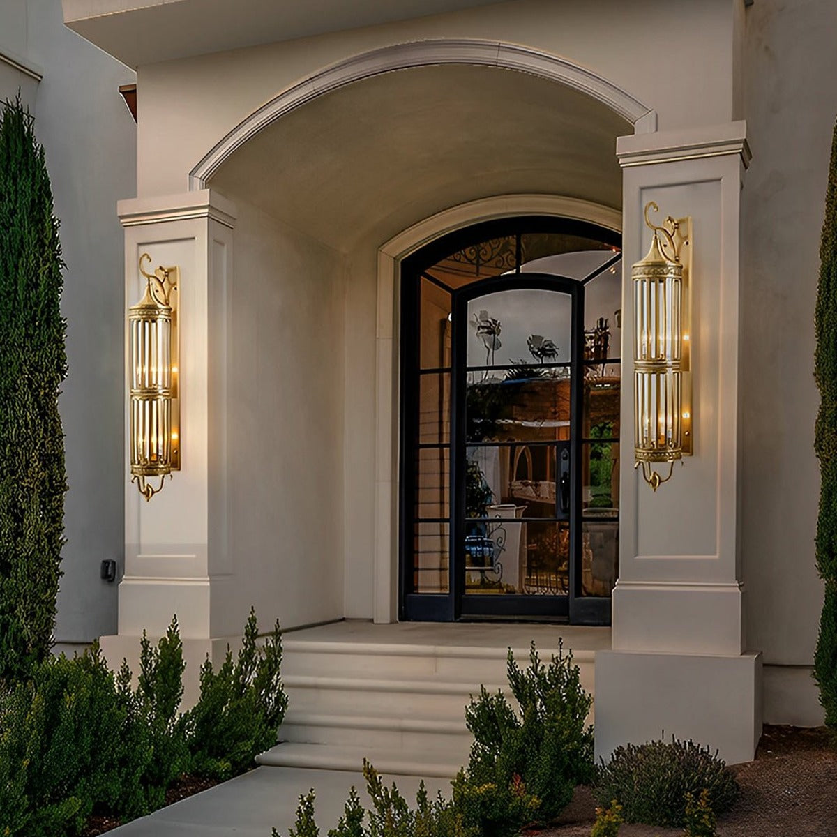 Scroll Arm Cylinder Wall Lantern, Copper and Glass Porch Light 7
