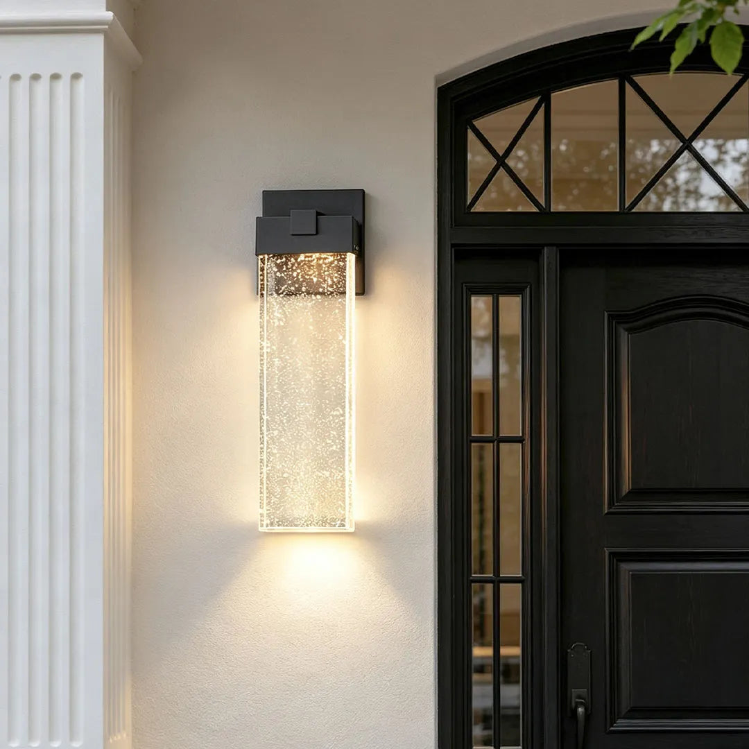 Seeded Crystal Outdoor Sconce, Black Aluminum Wall Light 8