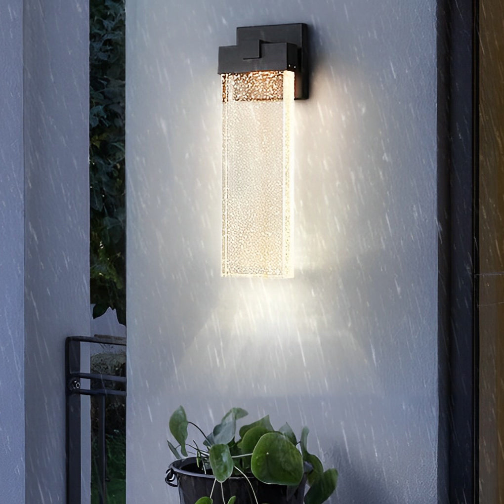Seeded Crystal Outdoor Sconce, Black Aluminum Wall Light 18