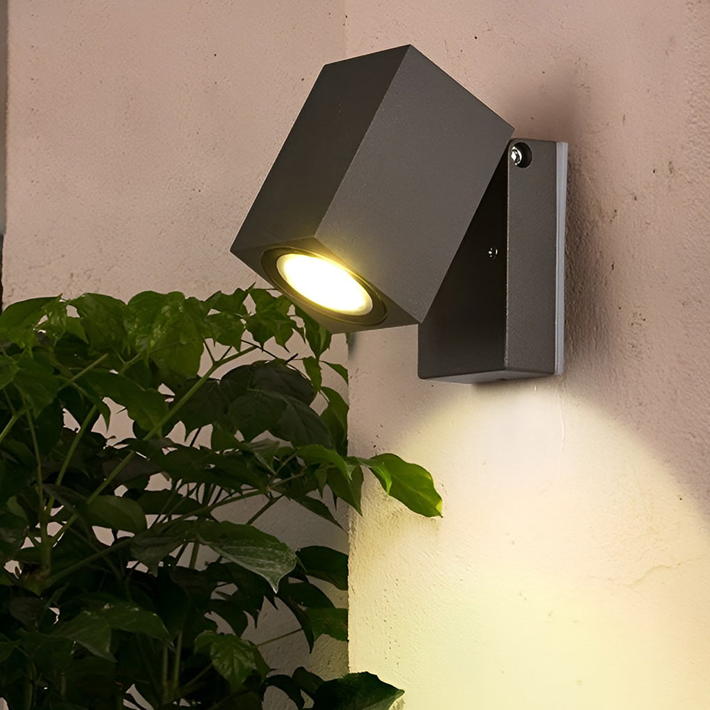 Adjustable Cube Outdoor Wall Light, Black Aluminum Spotlight Sconce 2