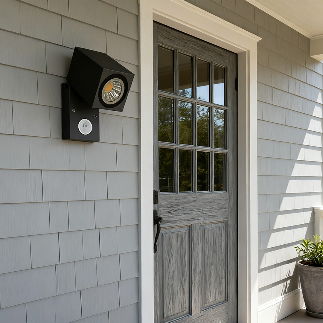 Adjustable Cube Outdoor Wall Light, Black Aluminum Spotlight Sconce 11
