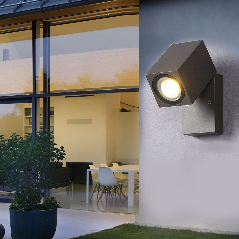 Adjustable Cube Outdoor Wall Light, Black Aluminum Spotlight Sconce 4