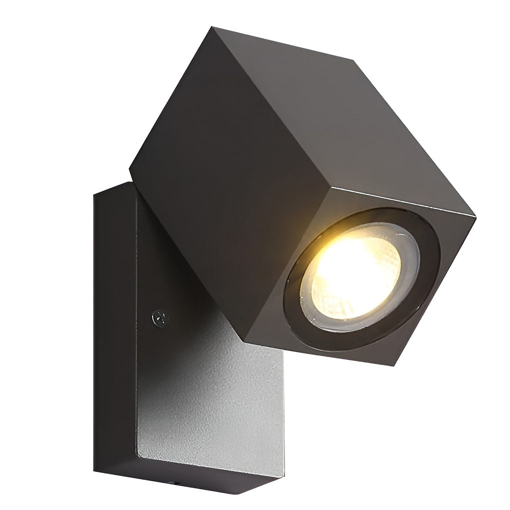 Adjustable Cube Outdoor Wall Light, Black Aluminum Spotlight Sconce 13
