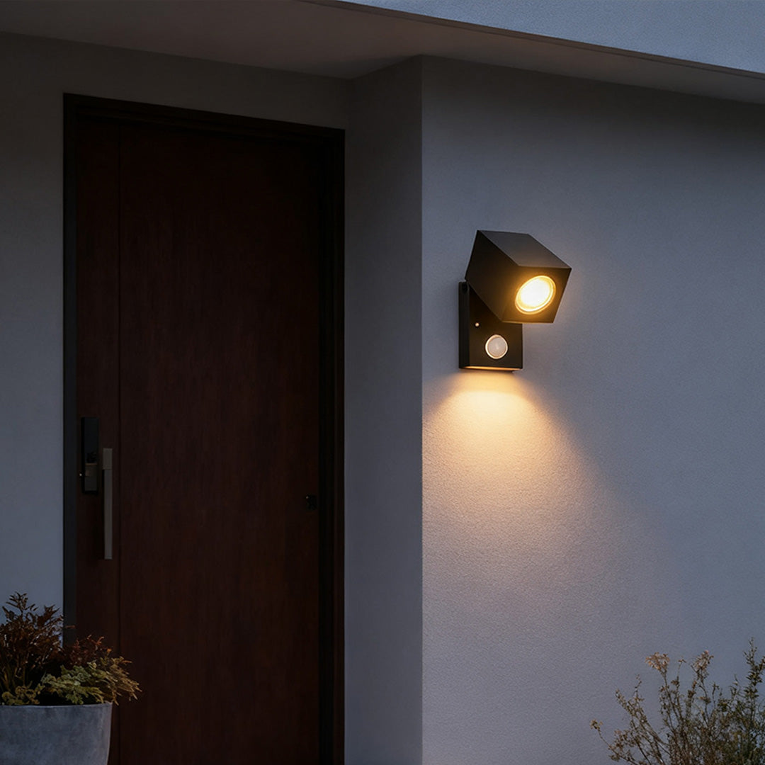 Adjustable Cube Outdoor Wall Light, Black Aluminum Spotlight Sconce 8