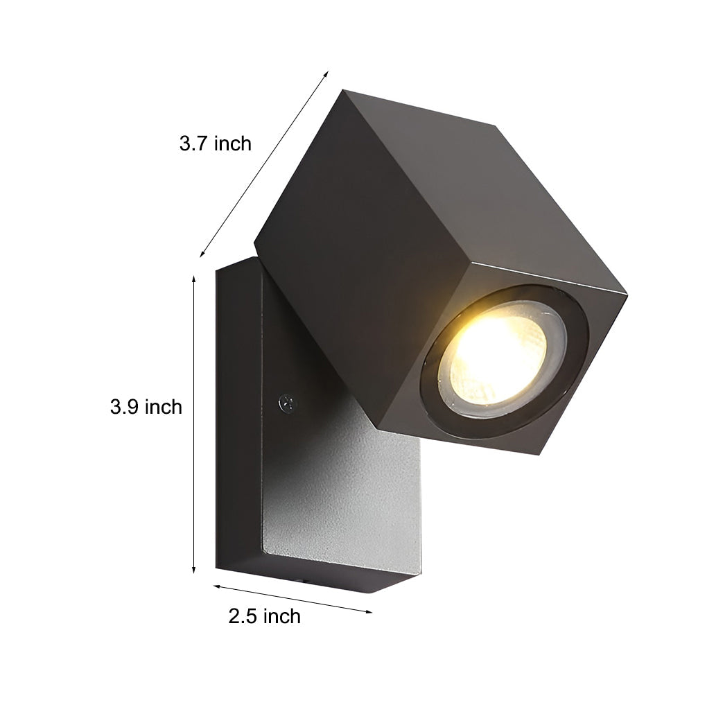 Adjustable Cube Outdoor Wall Light, Black Aluminum Spotlight Sconce 14