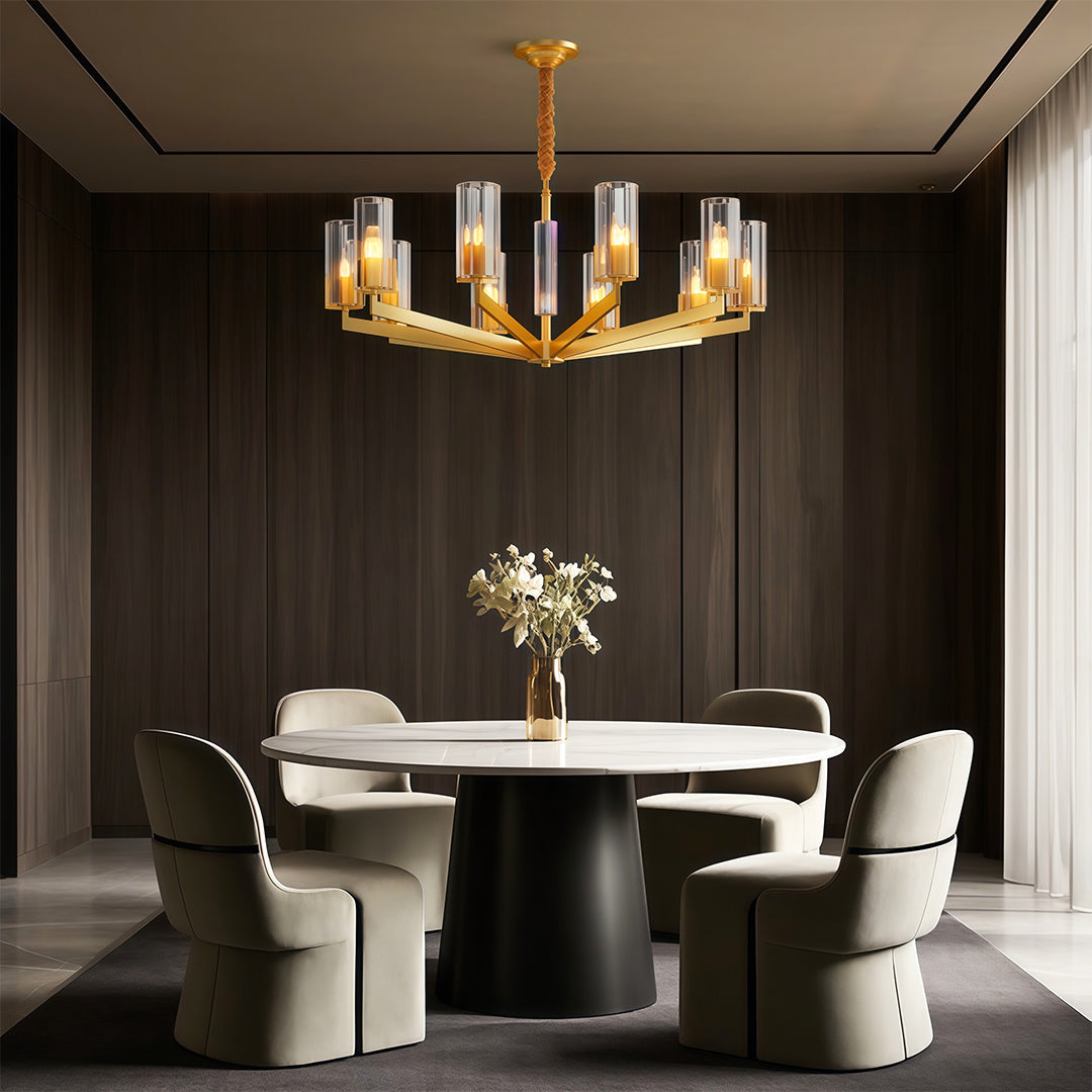 Ribbed Glass Candle Chandelier, Solid Brass Modern Ceiling Light 10