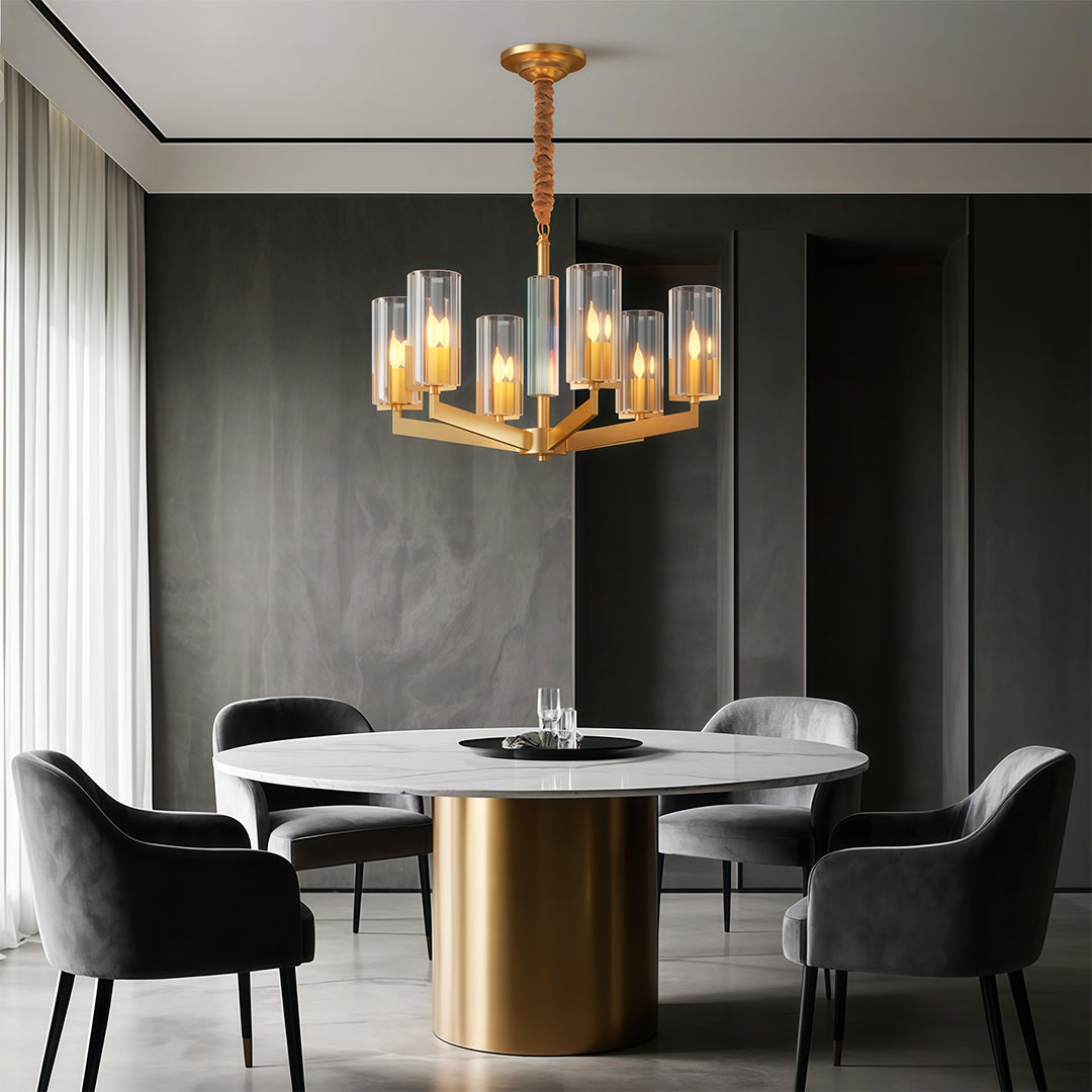 Ribbed Glass Candle Chandelier, Solid Brass Modern Ceiling Light 4
