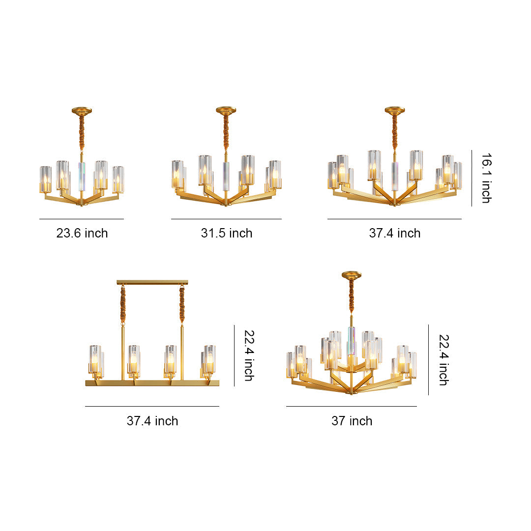 Ribbed Glass Candle Chandelier, Solid Brass Modern Ceiling Light 30