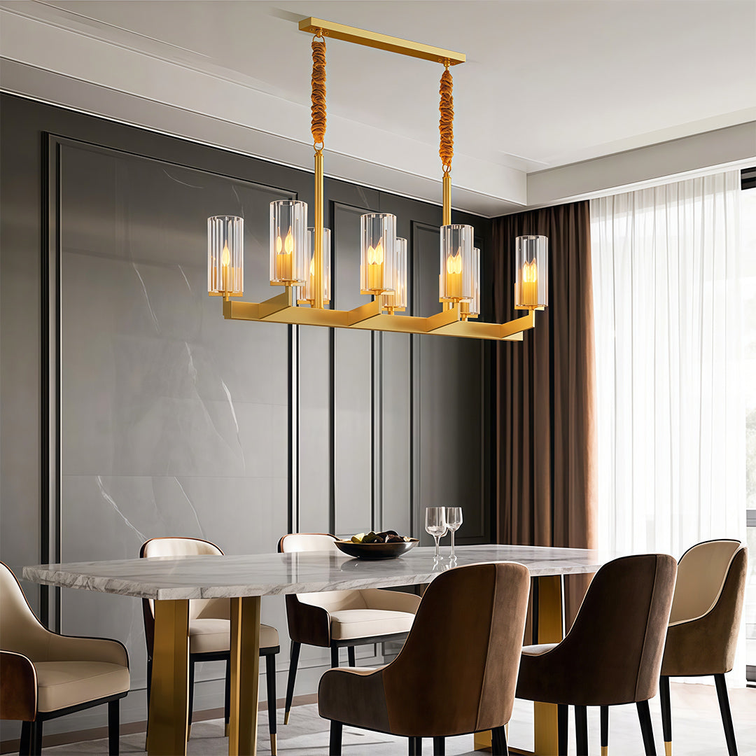 Ribbed Glass Candle Chandelier, Solid Brass Modern Ceiling Light 11