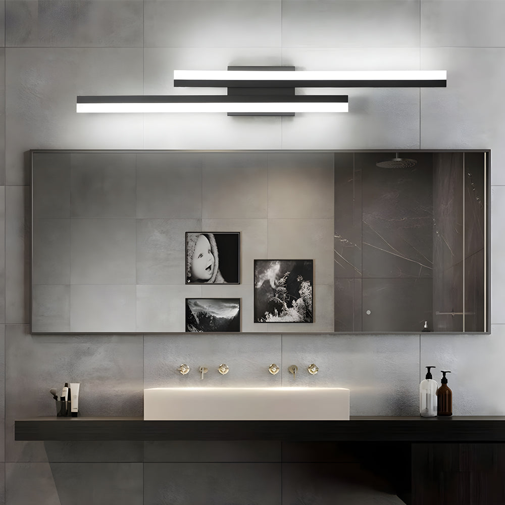 Staggered Twin Bar Sconce, Black or Gold LED Wall Light