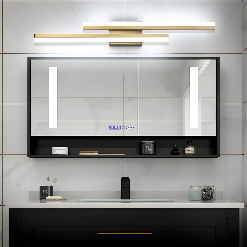 Staggered Twin Bar Sconce, Black or Gold LED Wall Light