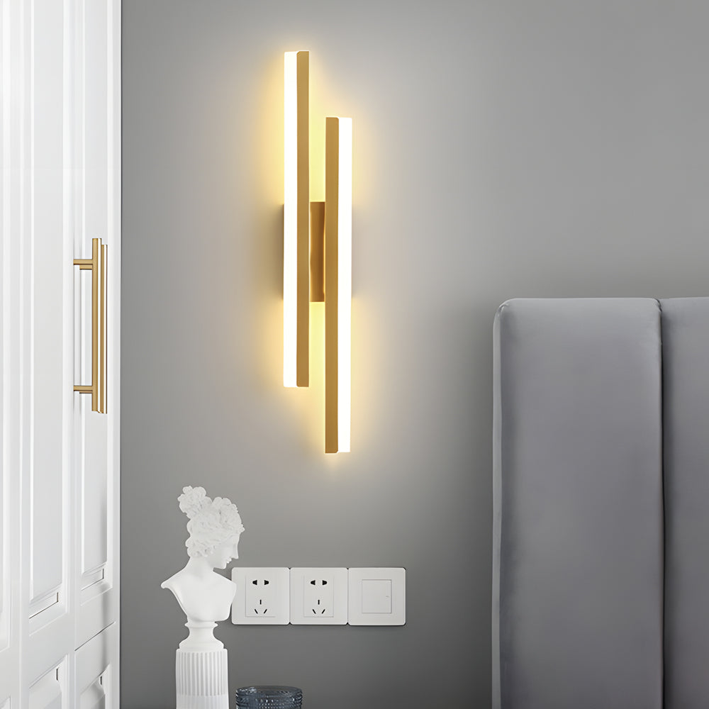Staggered Twin Bar Sconce, Black or Gold LED Wall Light