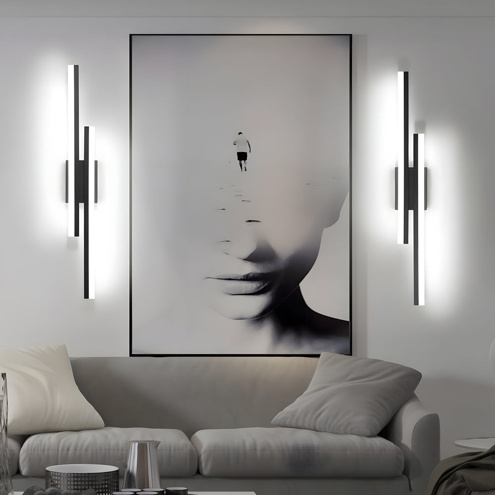 Staggered Twin Bar Sconce, Black or Gold LED Wall Light