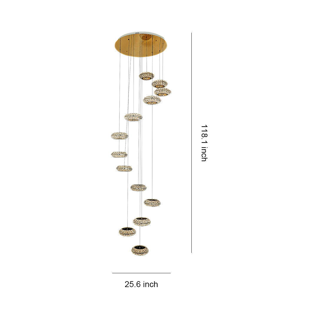 Crystal Halo Staircase Chandelier, Titanium Gold Duplex Light 6