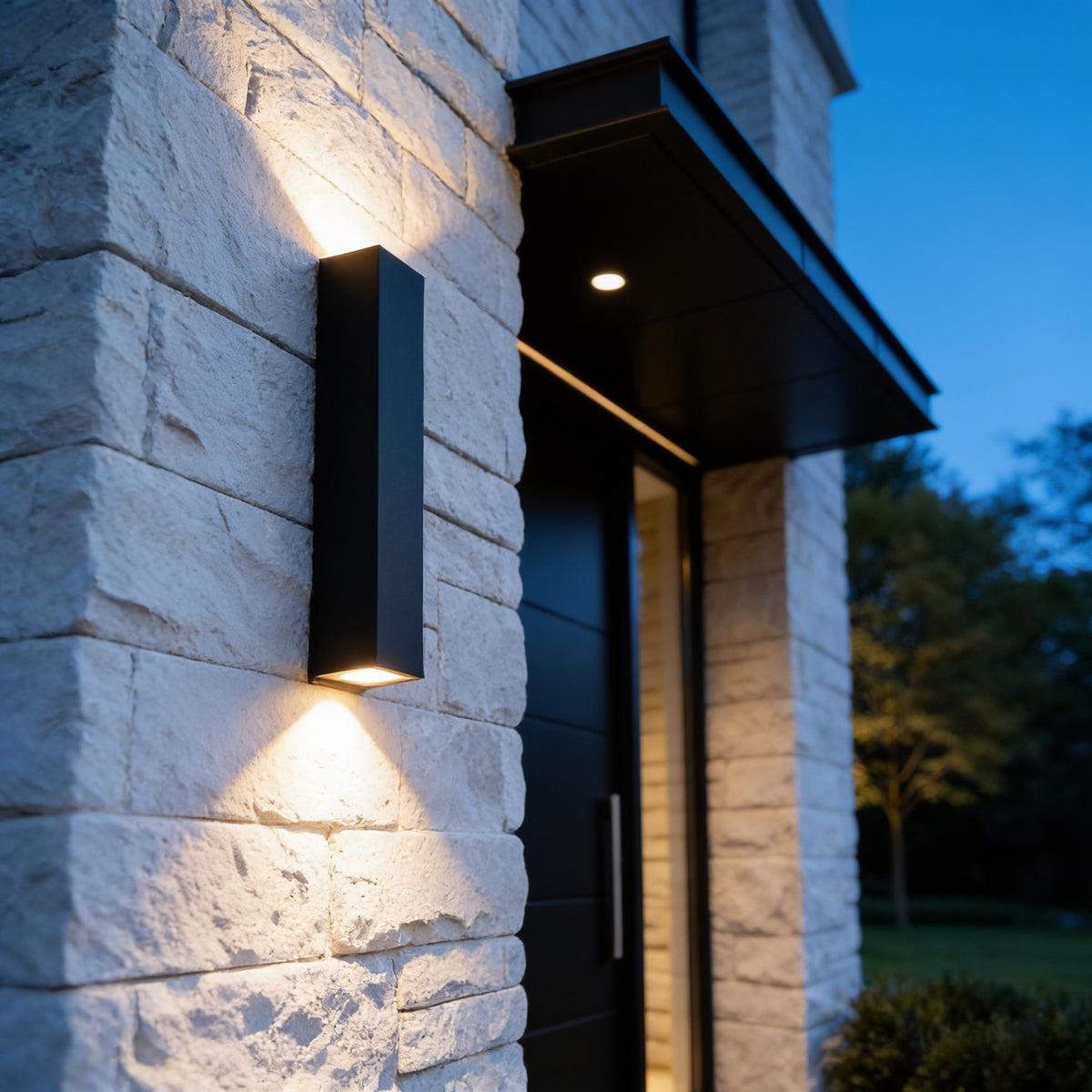 Slim Column Outdoor Wall Light on a stone wall