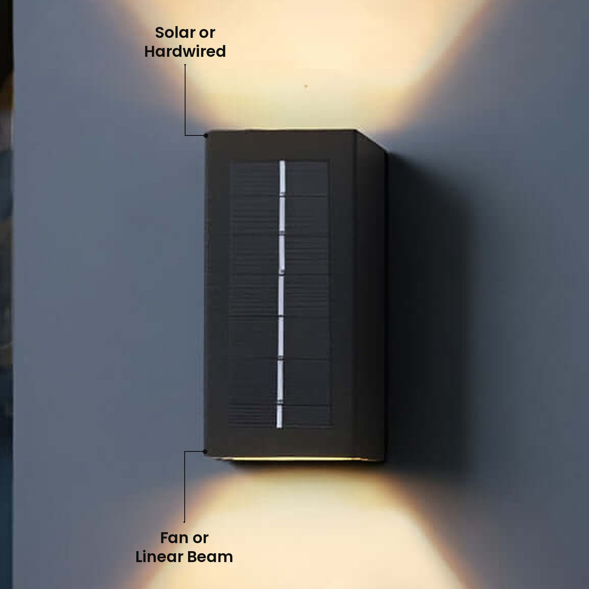 Slim Up and Down Solar Wall Light: Fan or Linear Beam, Solar or Hardwired