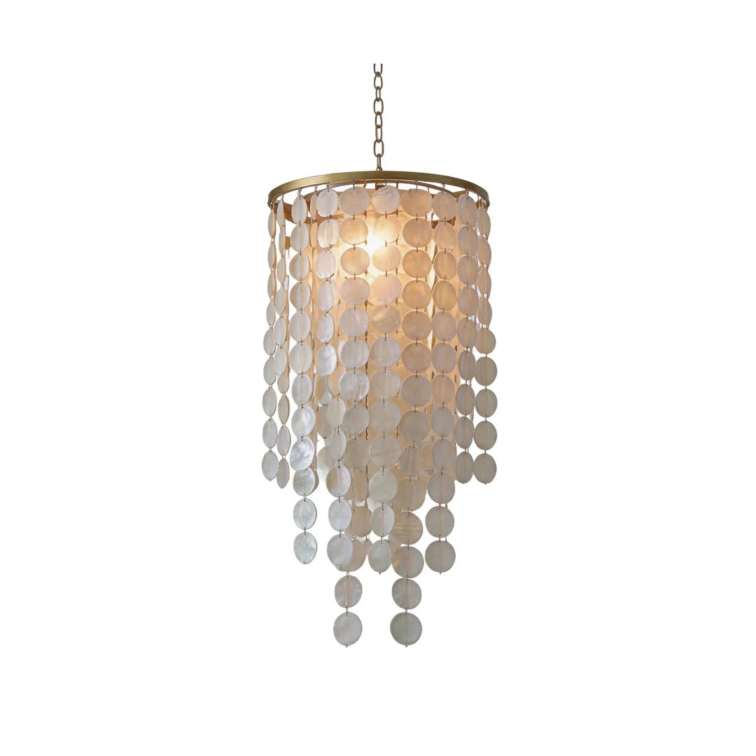 White Shell Cascade Staircase Chandelier, Gold Iron Ceiling Light 7