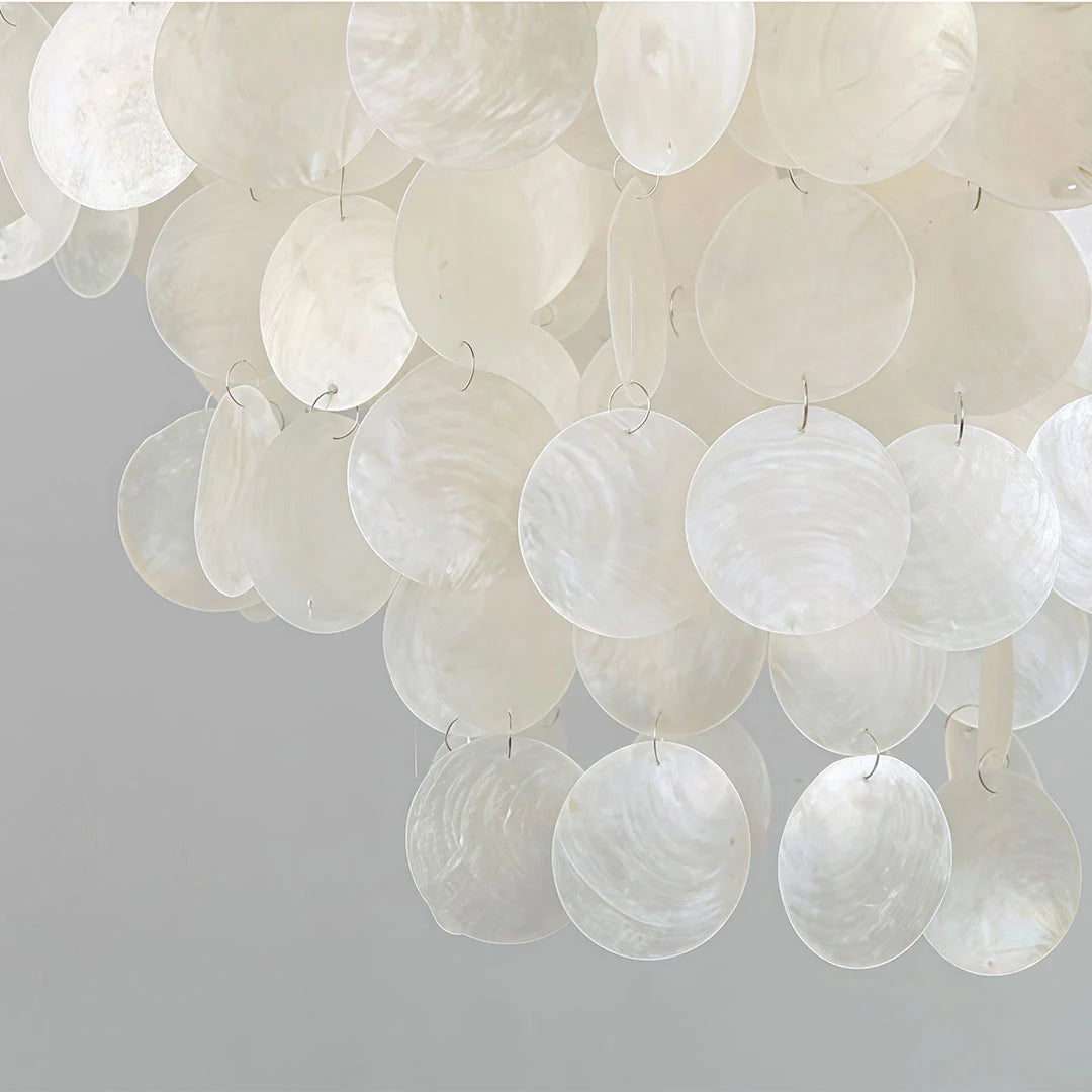 White Shell Cascade Staircase Chandelier, Gold Iron Ceiling Light 5