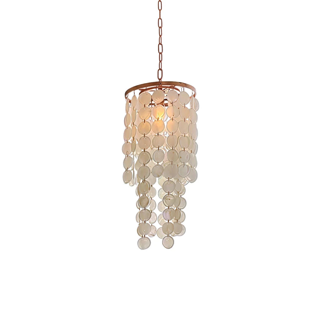 White Shell Cascade Staircase Chandelier, Gold Iron Ceiling Light 6