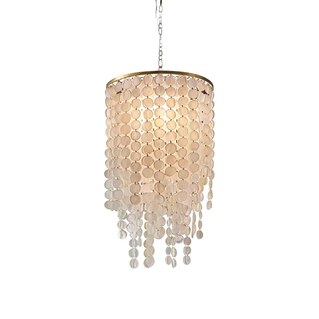White Shell Cascade Staircase Chandelier, Gold Iron Ceiling Light 8