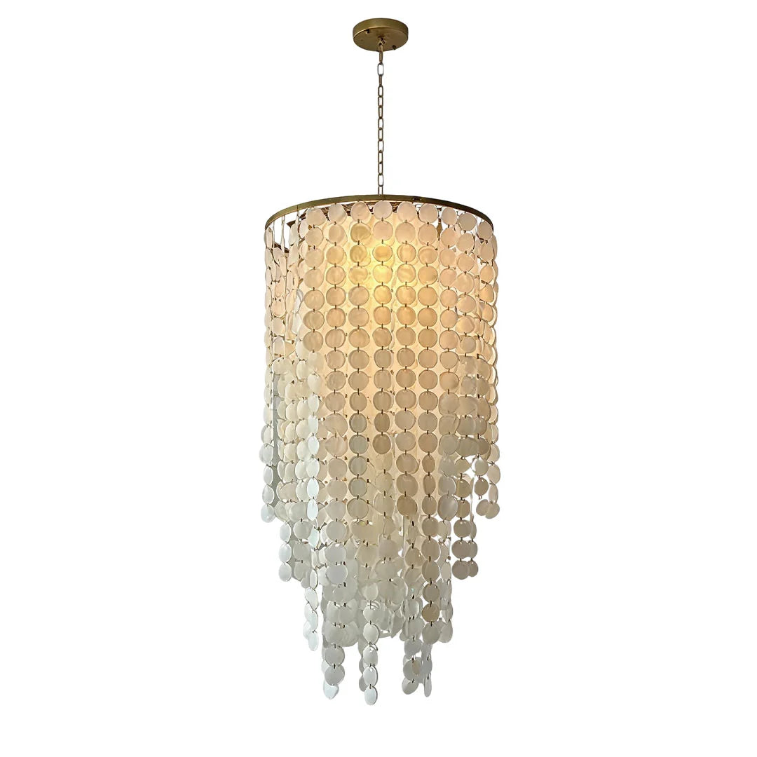 White Shell Cascade Staircase Chandelier, Gold Iron Ceiling Light 9