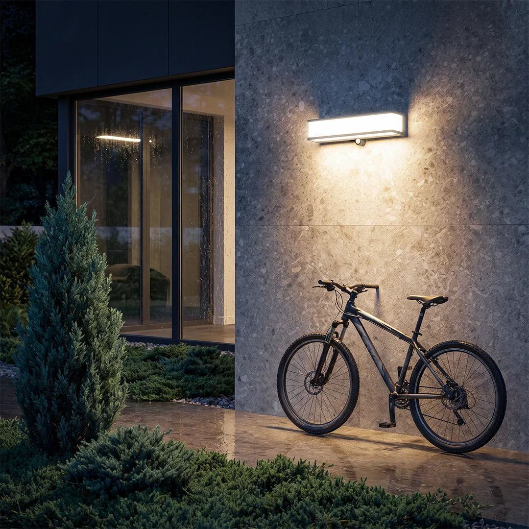 Rectangular Solar Motion Wall Light, Gray Aluminum Wall Sconce