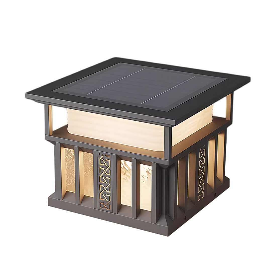 Square Lantern Pillar Light, Gray Stainless Steel Post Cap Light