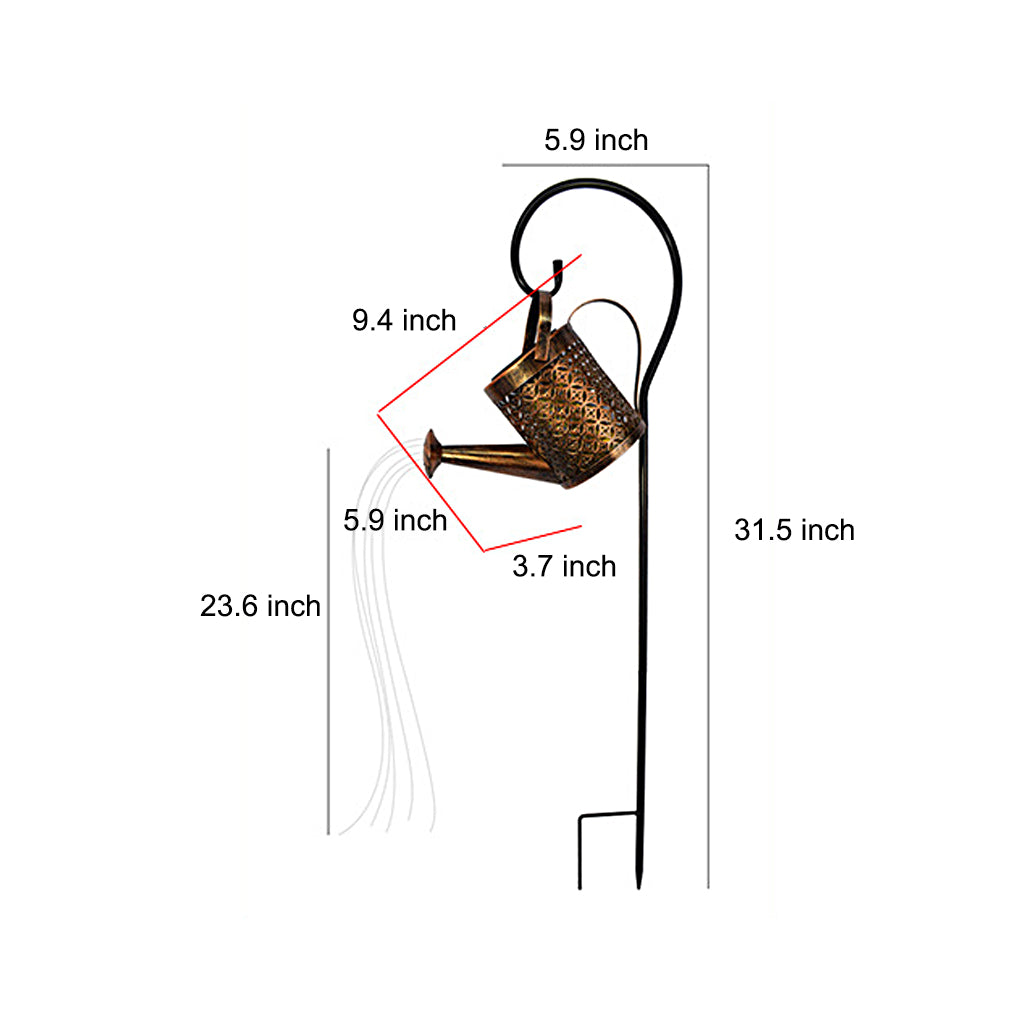 Kettle Shower Garden Light, Solar Cascade on a Shepherd Hook