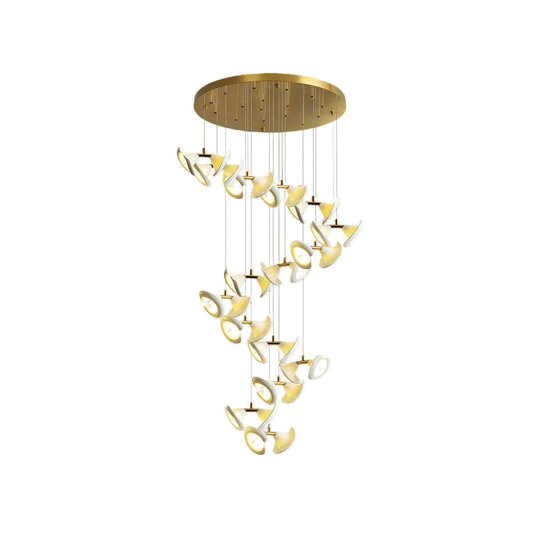 Ceramic Tulip Spiral Staircase Chandelier, Gold Stainless Steel Light 12